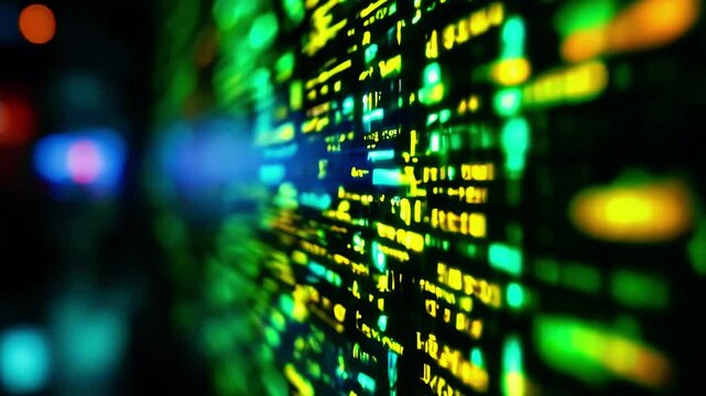 Vibrant abstract digital data stream showcasing colorful binary code flowing through a futuristic space