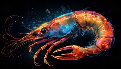 Shrimp on a black background