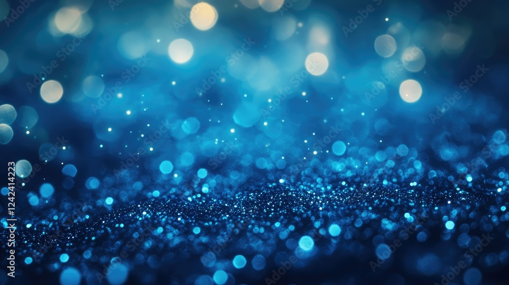 Poster beautiful glowing blue bokeh background with sparkling particles creating a dreamlike atmosphere for
