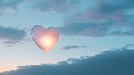 Obraz premium A heart balloon is floating in the sky above a cloudy blue sky