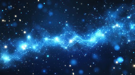 Obraz premium Abstract blue glowing wave with particles in space.