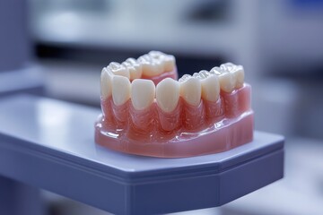 Dental model with full set of teeth. Illustrates dental procedures, perfect for dentistry.