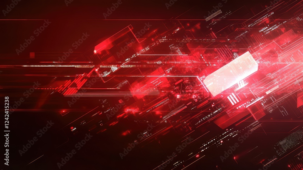 Aufkleber abstract digital background with red light trails and geometric shapes conveying fast technology and