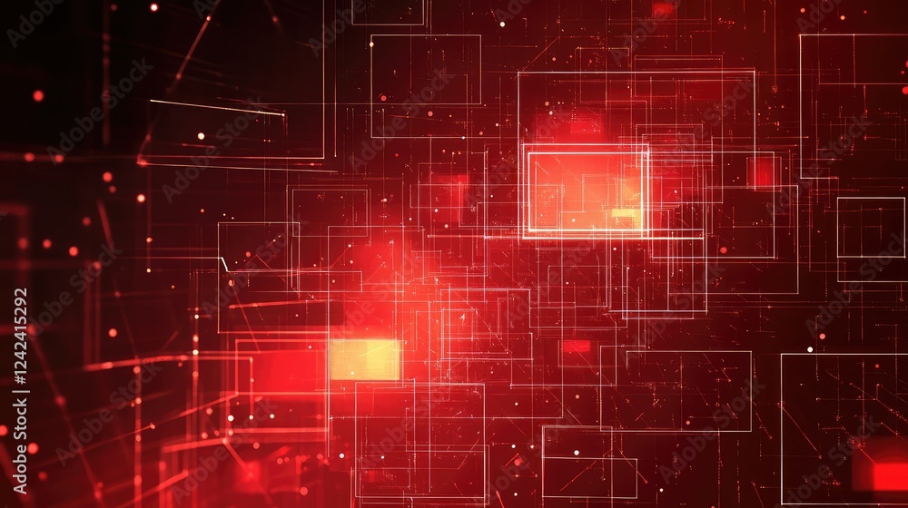 Poster abstract digital background with glowing rectangles in red hues, evoking futuristic technology and d