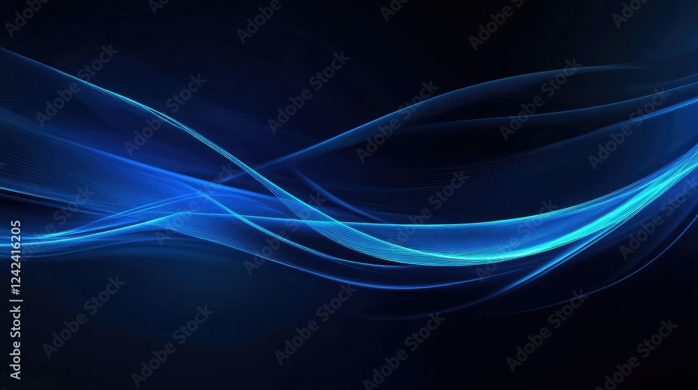 Poster abstract blue waves on a dark background, showcasing smooth, flowing lines that create a sense of mo