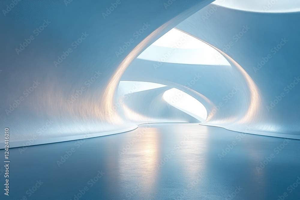 Poster abstract architectural design with smooth textures and soft lighting in a futuristic environment