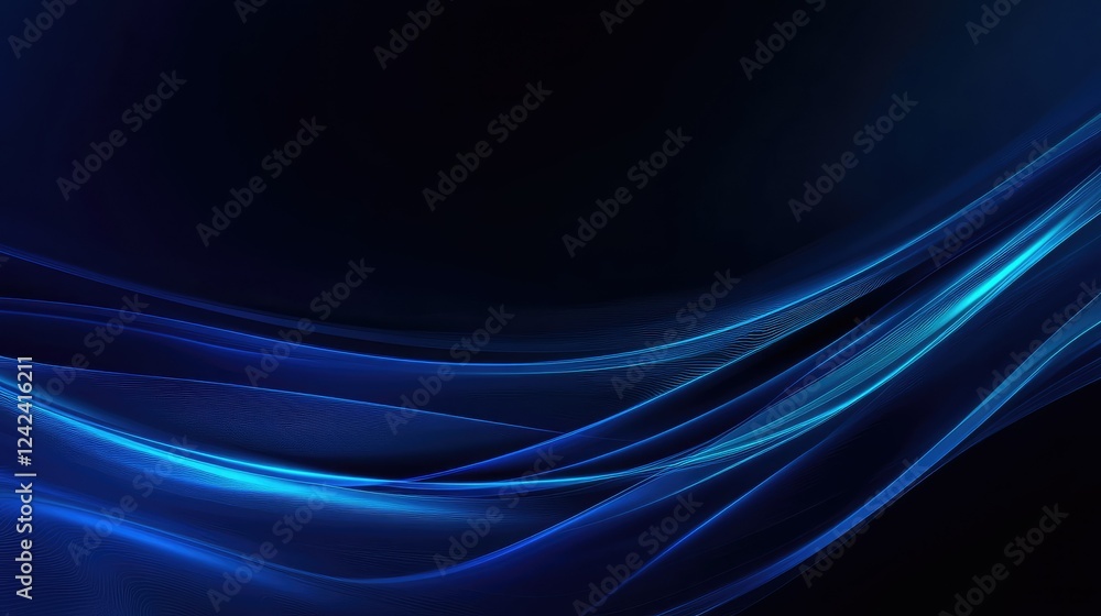 Poster abstract blue waves on a dark background with smooth flowing lines creating a serene and calming atm