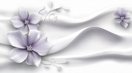 Lavender flowers, silk waves, white background; wall art