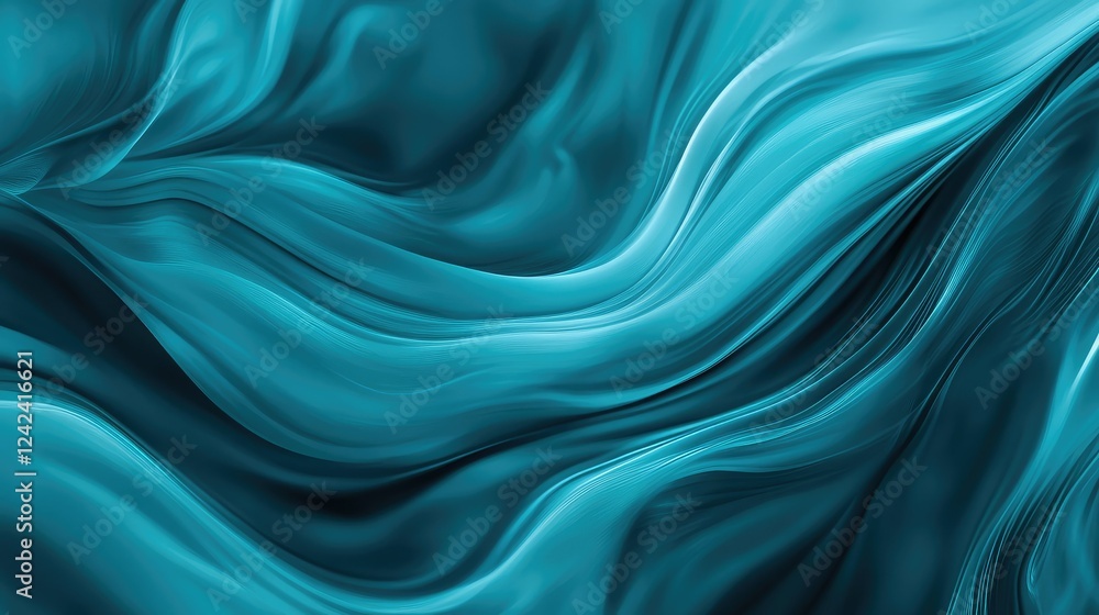 Poster flowing turquoise waves abstract background with soft curves and fluid lines creating a calming and 