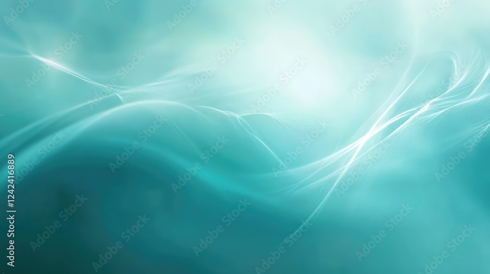 Poster soft waves of light and color in a dreamy turquoise background creating an ethereal atmosphere for d