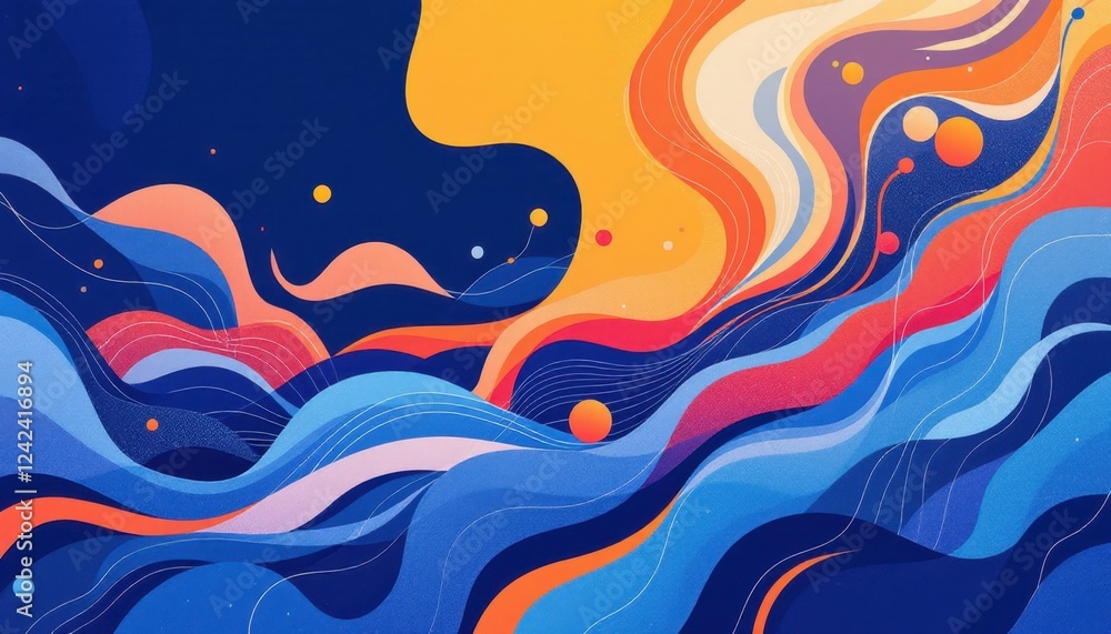 Poster vibrant abstract waves with dynamic colors and flowing curves