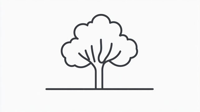 Simple tree illustration, nature, line art, white background, website icon