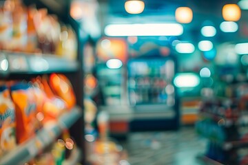 Supermarket blur background with bokeh light, vintage color tone