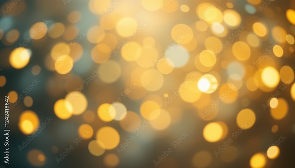 Poster abstract golden bokeh light effect with circular blurred background