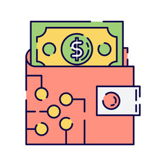 Wallet with Cash, A wallet filled with banknotes, symbolizing cash storage and spending.