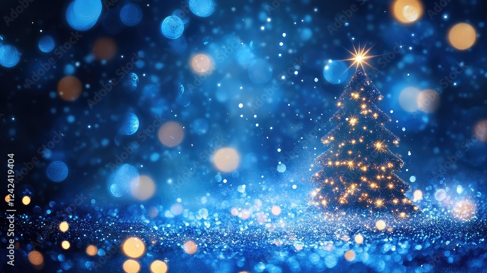 Aufkleber beautiful christmas tree illuminated with sparkling lights against a bokeh background of shimmering 
