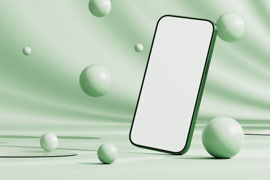 Modern Smartphone Floating on Green Abstract Background