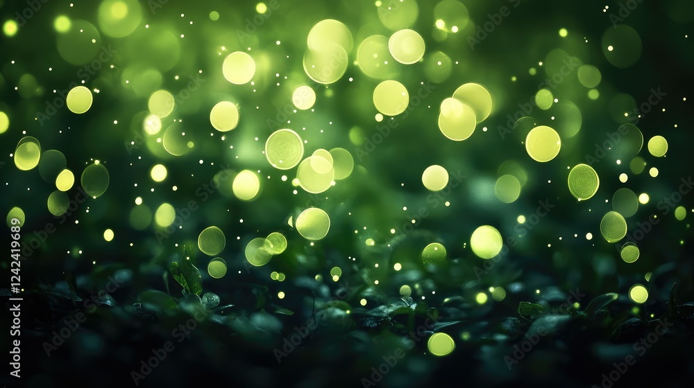 Aufkleber soft green bokeh background with glowing lights for nature inspired designs and abstract art project