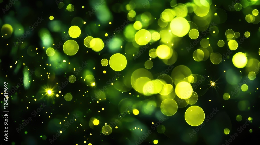 Poster bright green bokeh background with sparkling lights, perfect for creating a dreamy atmosphere in des