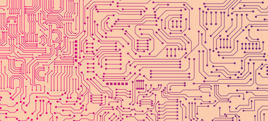 Electronics board. Circuit board electronic hi tech pattern. Vector abstract computer chip. Pink monochrome background stock illustration