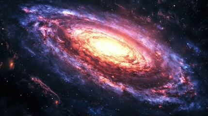 Obraz premium Stunning Spiral Galaxy Emitting Bright Stellar Light, Surrounded by Colorful Cosmic Nebulae and Distant Stars in a Vast Universe of Infinite Beauty