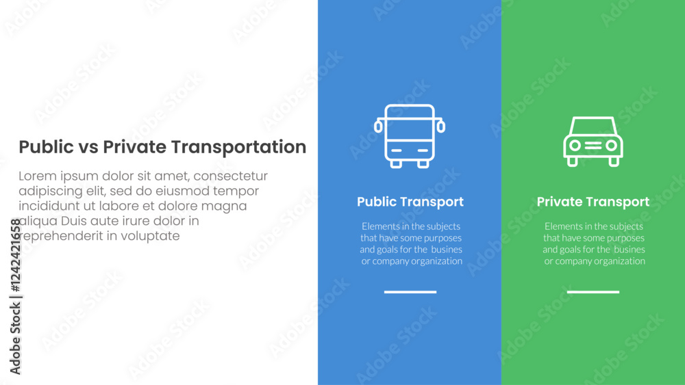 Poster public transport vs personal vehicle comparison concept for infographic template banner with big col