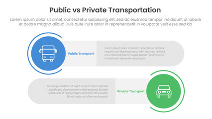 Obraz premium public transport vs personal vehicle comparison concept for infographic template banner with big circle and long rectangle round shape with two point list information