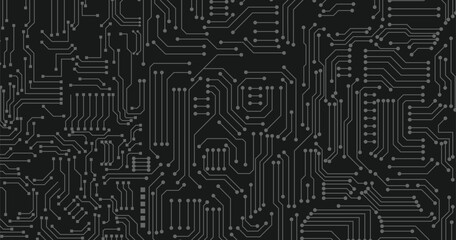 Technical vector seamless pattern with circuit board. Circuit board, technology background. Black and white vector background illustration for web, decor, graphic design