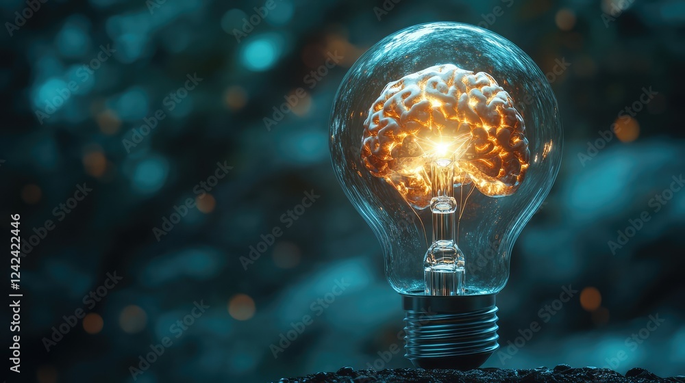 Aufkleber conceptual image of a glowing brain within a light bulb, symbolizing creativity, innovation, and the