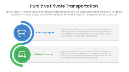 public transport vs personal vehicle comparison concept for infographic template banner with rectangle box stack and circle wave with two point list information