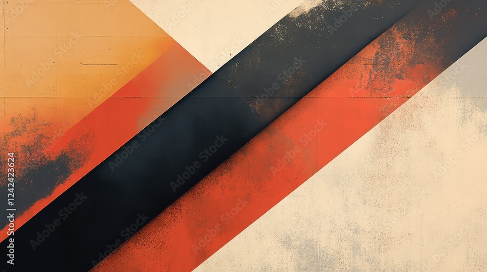 Poster abstract geometric composition featuring bold diagonal lines in rich colors and textured background 