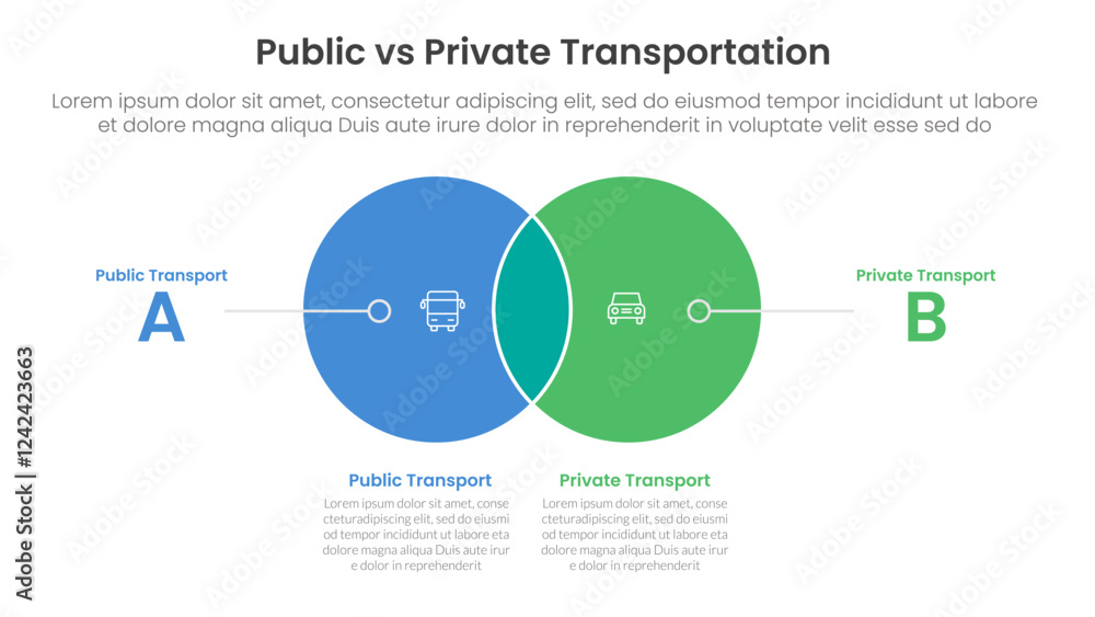 Poster public transport vs personal vehicle comparison concept for infographic template banner with small c