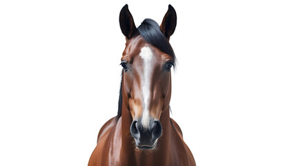 Majestic Brown Horse Facing Forward on Transparent Background
