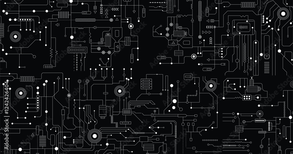 Poster circuit board seamless pattern isolated on white background. technical vector seamless pattern with 