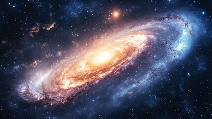 Fototapeta premium Stunning Spiral Galaxy in Deep Space with Bright Stars, Cosmic Clouds, and Ethereal Light, Capturing the Beauty and Mystery of the Universe