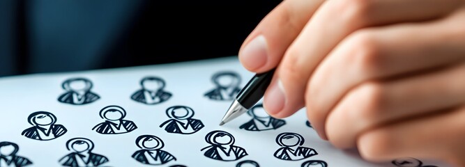 A person writing down key points in an advertising strategy document aimed at targeting specific customer personas and generating leads