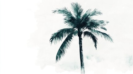 Teal palm tree, tropical beach, cloudy sky, summer vacation poster