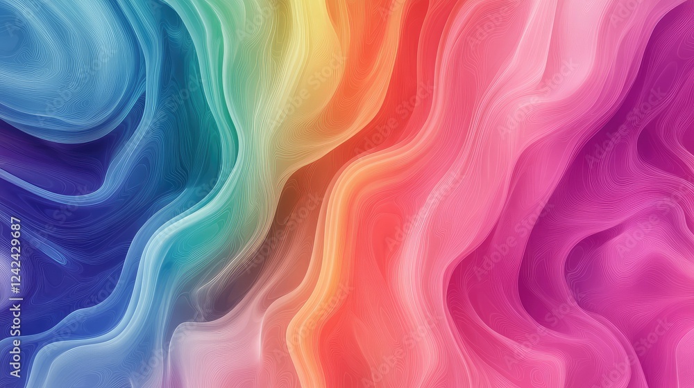 Poster vibrant rainbow gradient blending seamlessly into a fluid abstract digital background