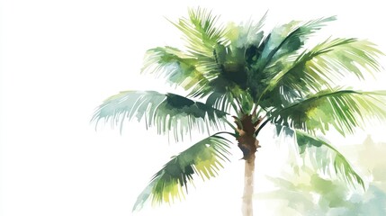 Watercolor palm tree, tropical beach, summer vacation, greeting card