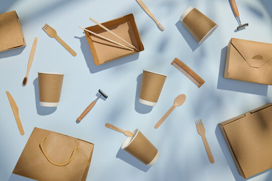 Flat lay composition featuring eco-friendly disposable