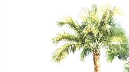 Palm tree watercolor painting, tropical beach background, summer vacation