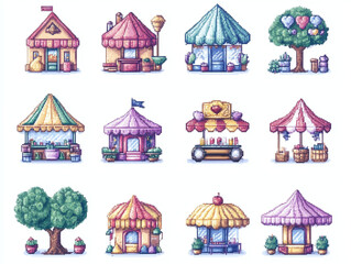 Pixel Art Stalls and Booths Collection