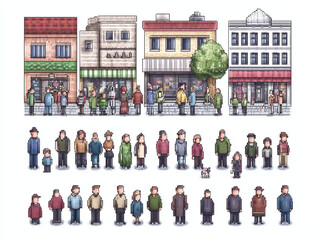 Obraz premium Pixel Art Cityscape with People