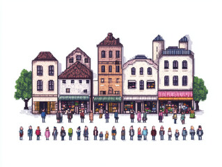 Obraz premium Pixel Art European Town Scene