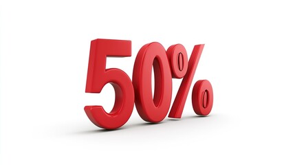 3D Figure "50%" Isolated on White Background: Ideal for Design and Presentation Purposes