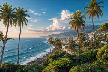 Stunning Coastal Views with Lush Palm Trees and Breathtaking Ocean Scenery