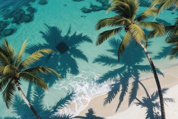 Ethereal Palm Leaf Shadows on Azure Tide and Pristine White Sand for Summer Escapes