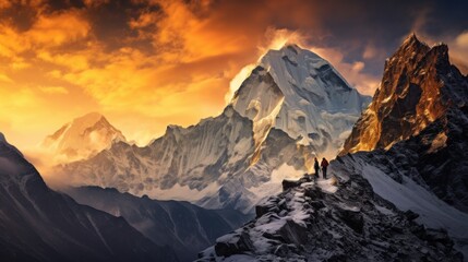 Obraz premium Majestic Snow-Capped Peaks Bathed in Golden Sunset Glow