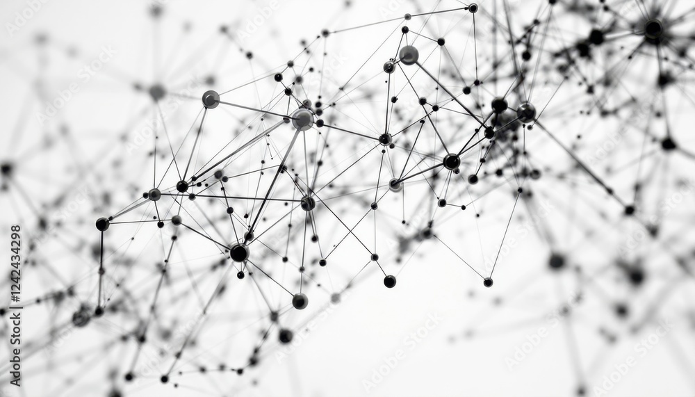 Aufkleber abstract network of black connected dots and lines on white background