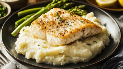 Delicious Pan-Seared Fish with Creamy Mashed Potatoes and Asparagus